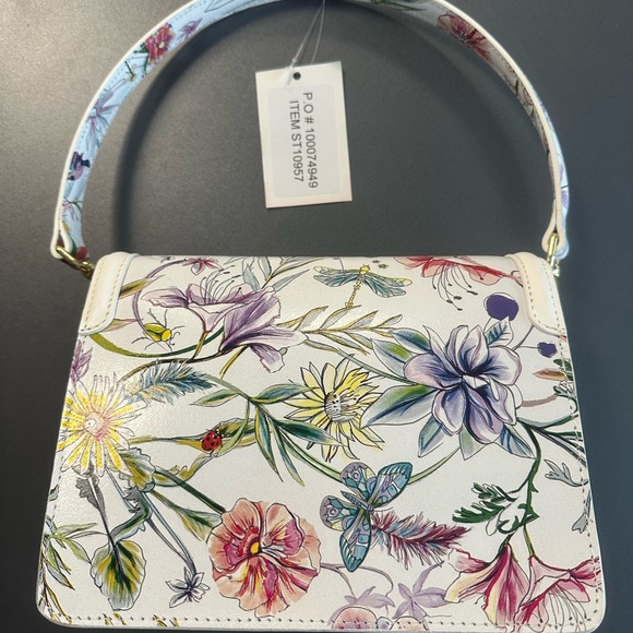 Floral White Handbag genuine Italian Leather! NWT - Picture 2 of 5
